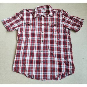 Carhartt Relaxed Fit Short‎ Sleeve Red, Blue & White Plaid Shirt Men's Medium